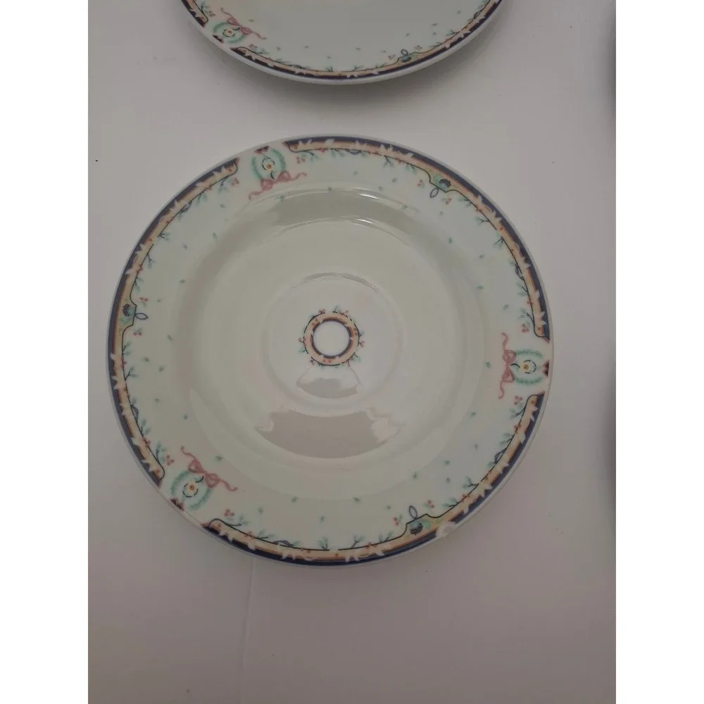 Gibson China Cottagecore Floral Saucers Navy Ribbon Wreath Set of 4